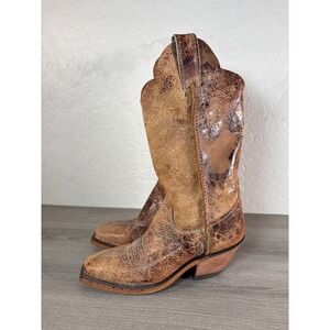 Justin Bent Rail Wildwood Distressed Leather Western Boots Size 6‎ B Brown USA